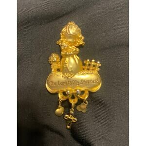 Precious Moments “The Lord is my shepherd” gold tone brooch
